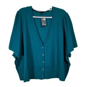 Torrid Slub Cardigan Sweater 6X Teal Green Fanfare Shrug Flutter Sleeve New